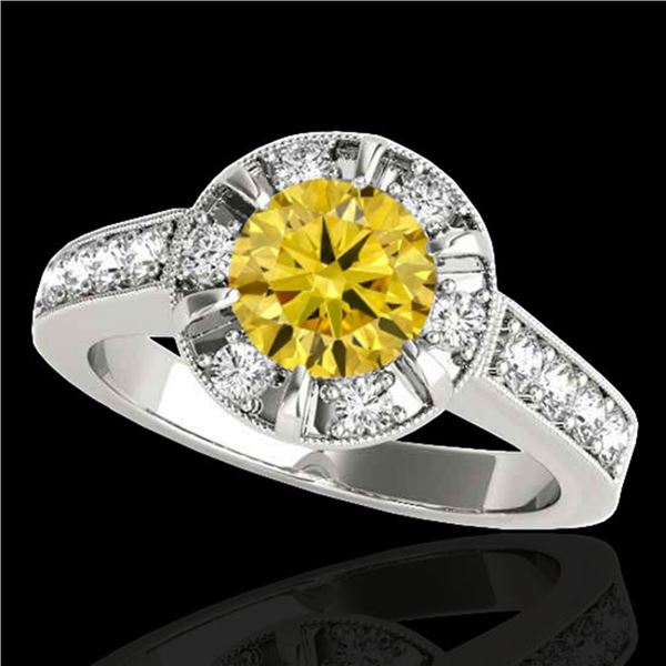 2 ctw Certified SI/I Fancy Intense Yellow Diamond Halo Ring 10k White Gold - REF-259A3N