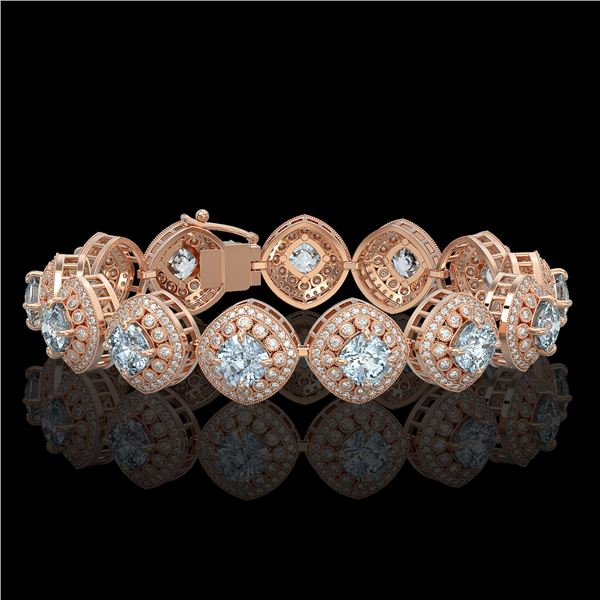 32.95 ctw Aquamarine & Diamond Victorian Bracelet 14K Rose Gold - REF-982K2Y
