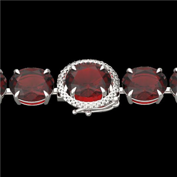 65 ctw Garnet & Micro Pave VS/SI Diamond Bracelet 14k White Gold - REF-209Y3X