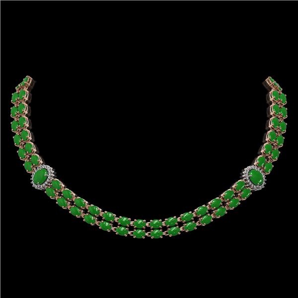 27.65 ctw Jade & Diamond Necklace 14K Rose Gold - REF-454N5F