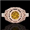 Image 2 : 1.13 ctw Intense Fancy Yellow Diamond Art Deco Ring 18k Rose Gold - REF-309W3H