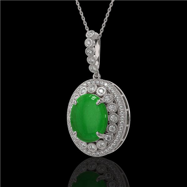 9.17 ctw Jade & Diamond Victorian Necklace 14K White Gold - REF-245Y5X
