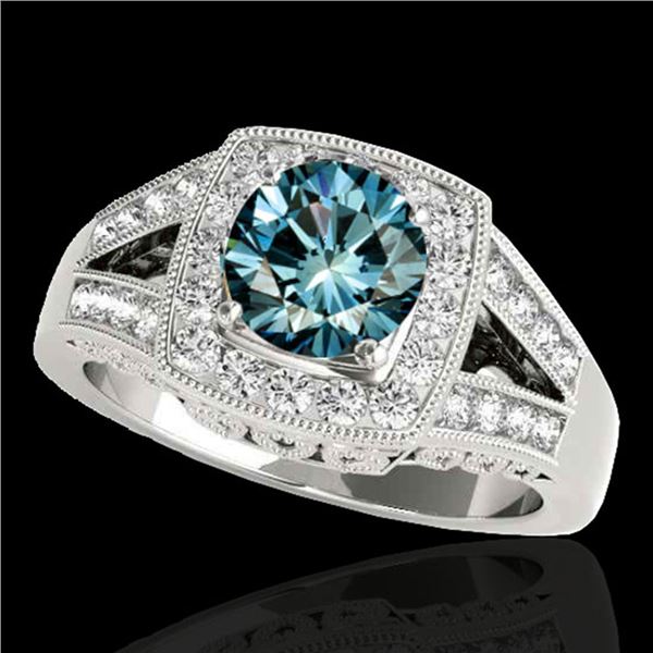 1.65 ctw SI Certified Fancy Blue Diamond Halo Ring 10k White Gold - REF-175W2H