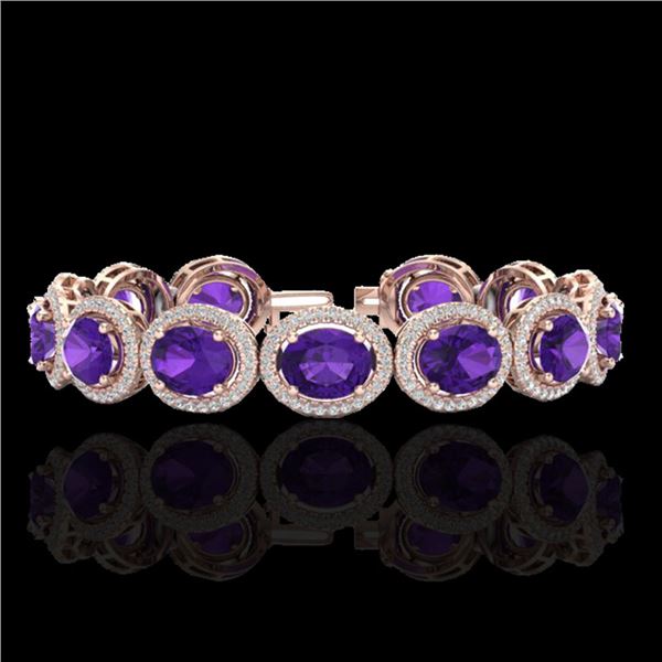 24 ctw Amethyst & Micro Pave VS/SI Diamond Bracelet 10k Rose Gold - REF-360W2H