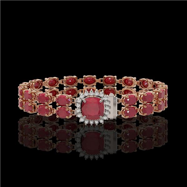 19.85 ctw Ruby & Diamond Bracelet 14K Rose Gold - REF-245F5M