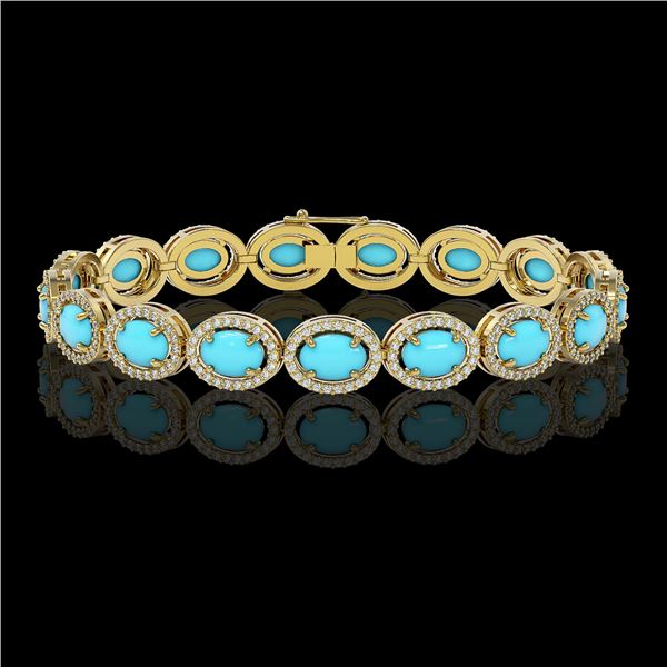 15.83 ctw Turquoise & Diamond Micro Pave Halo Bracelet 10k Yellow Gold - REF-260K8Y