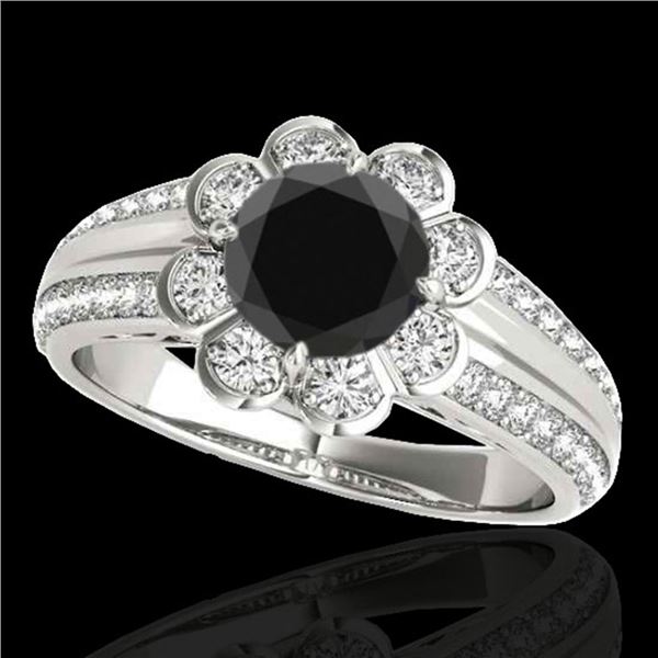 1.5 ctw Certified VS Black Diamond Solitaire Halo Ring 10k White Gold - REF-57X3A