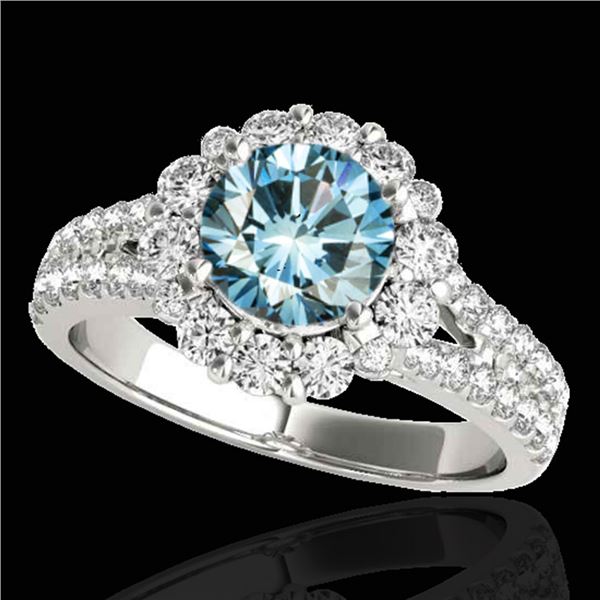 2.01 ctw SI Certified Fancy Blue Diamond Halo Ring 10k White Gold - REF-156N8F
