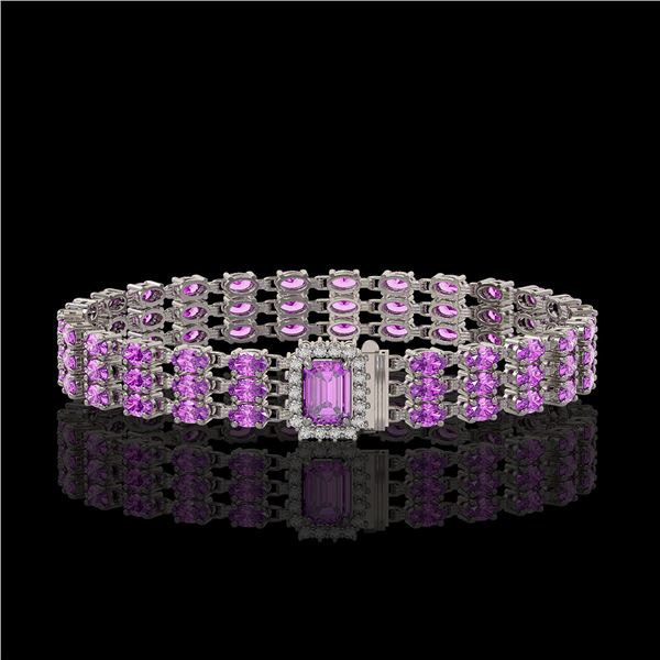 20.93 ctw Amethyst & Diamond Bracelet 14K White Gold - REF-318X2A