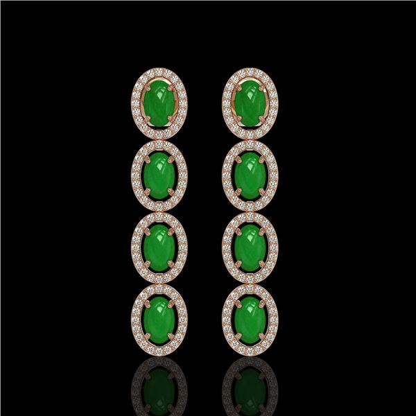 6.44 ctw Jade & Diamond Micro Pave Halo Earrings 10k Rose Gold - REF-103M6G