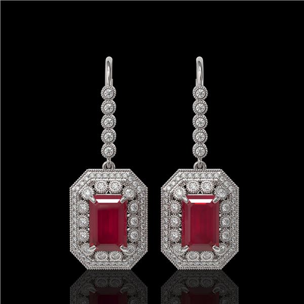 14.16 ctw Certified Ruby & Diamond Victorian Earrings 14K White Gold - REF-318W2H