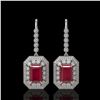 Image 1 : 14.16 ctw Certified Ruby & Diamond Victorian Earrings 14K White Gold - REF-318W2H