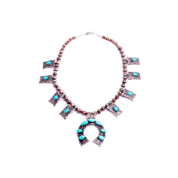 Navajo Shawn Cayatino Silver & Turquoise Squash