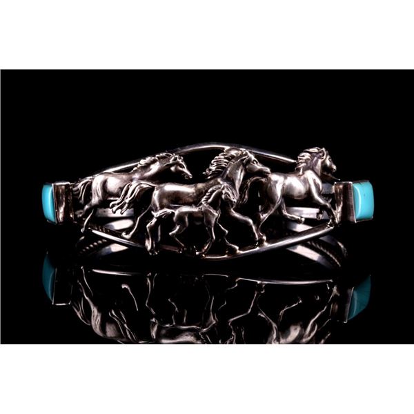 Navajo Running Bear Silver Turquoise Bracelet