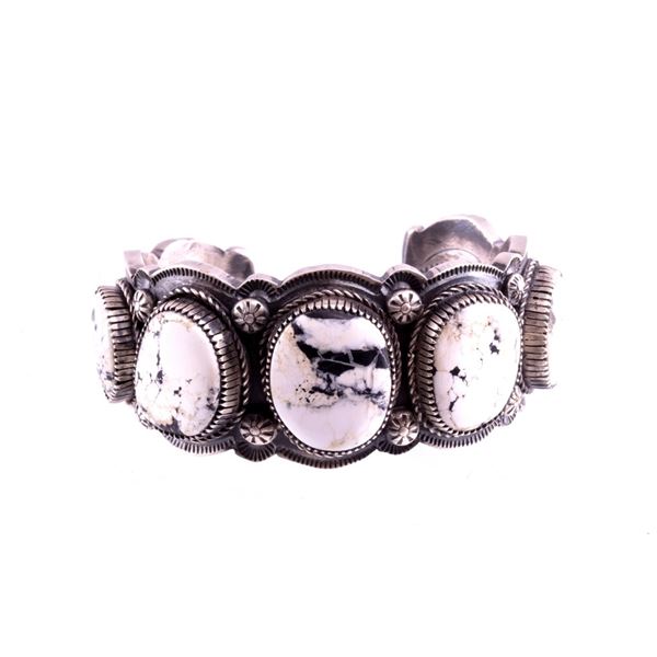 Navajo Boyd J Ashley Silver White Buffalo Bracelet