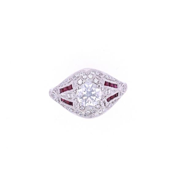 Art Deco Vintage Diamond & Rubies Platinum Ring