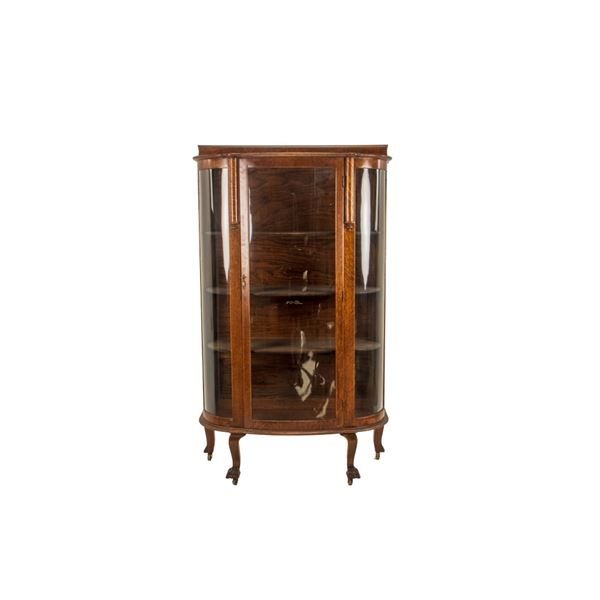 19th Century Tiger Oak Curved Glass Curio Cabinet