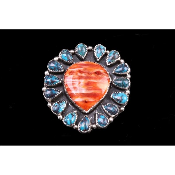 Navajo Sterling Sliver Turquoise & Carnelian Ring