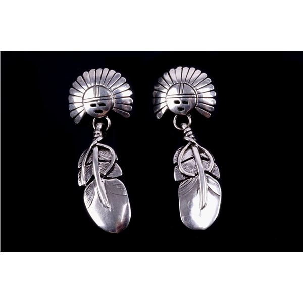 Navajo Sterling Silver Sun Face Signed Earrings