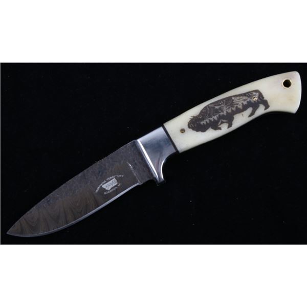 Yellowstone Buffalo Scrimshaw Damascus M.T. Knives