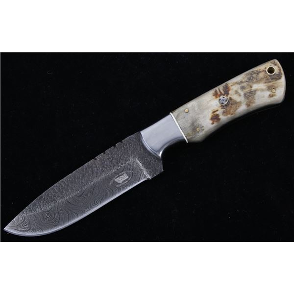 M.T. Knives Rams Horn & Damascus Hammered Knife