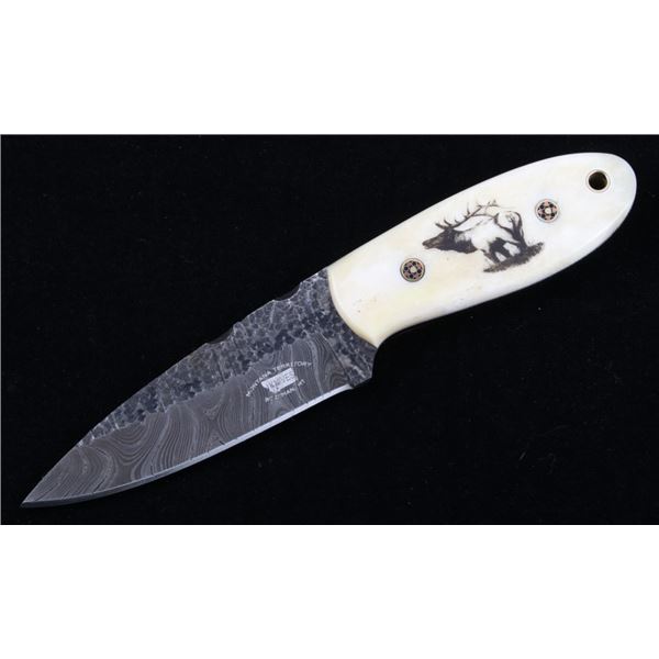 Yellowstone Elk Scrimshaw Damascus M.T. Knives