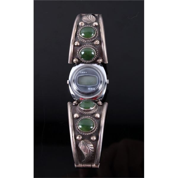 Navajo Sterling & Jade Watch Band Cuff w/ Clasp