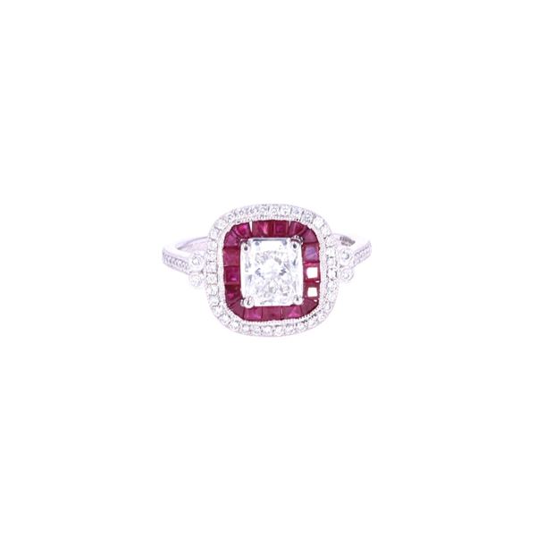 Excellent VS2 Diamond & Channel Ruby Platinum Ring