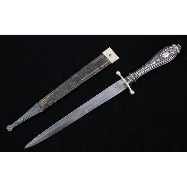 19th Century Embossed Silver Handle Knife & Sheath