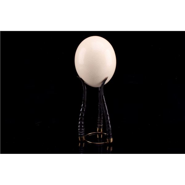 South African San Ostrich Egg & Brass & Horn Stand