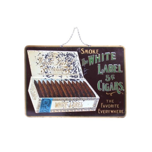 1920's The White Label Cigars Embossed Tin Sign