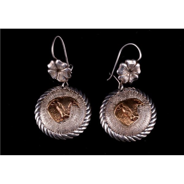 Sterling Silver & Bronze Brahma Steer Earrings