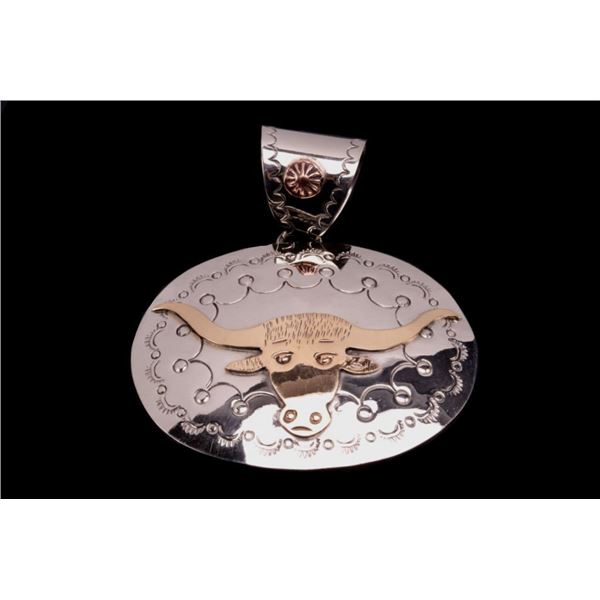 Alpaca Silver & Brass Long Horn Steer Pendant