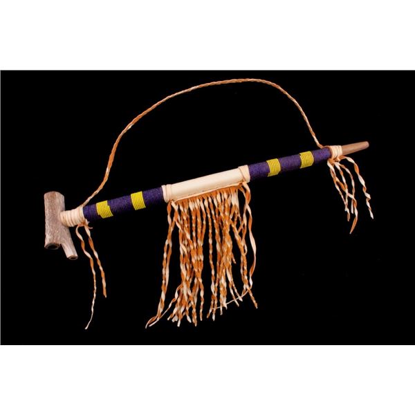 Chippewa Beaded Hide Wrapped Antler Peace Pipe
