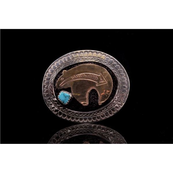 Armand American Horse Brass Turquoise Scarf Slide