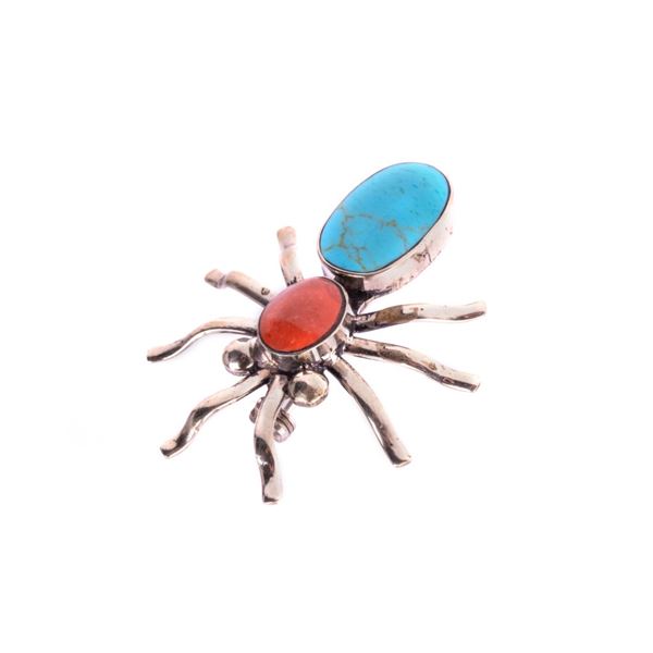 Armand American Horse Silver Turquoise & Coral Pin