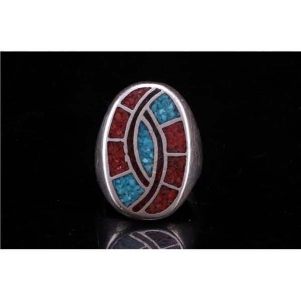 Zuni Chipped Multi Stone Inlay Hummingbird Ring