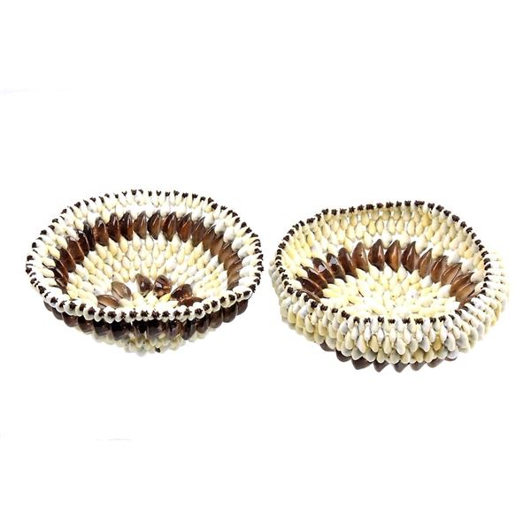 Nigerian African Cowrie Shell Basket Bowl Pair