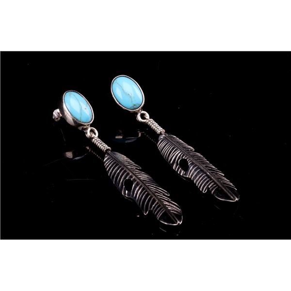 Armand American Horse Turquoise Feather Earrings