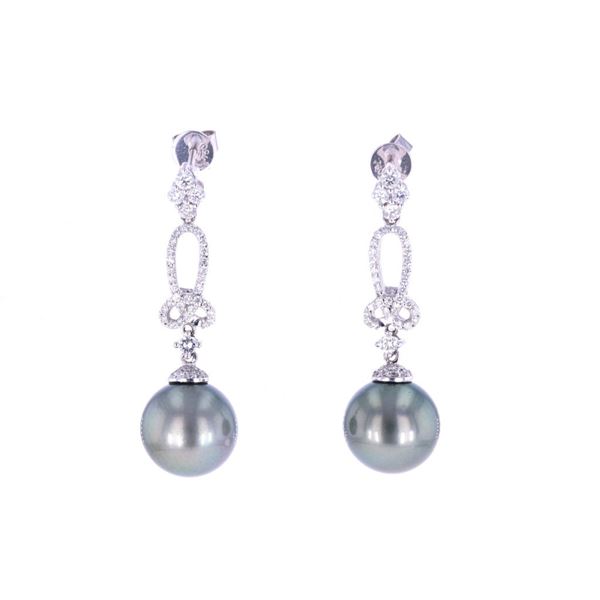 Black Tahitian Pearl & Diamond Platinum Earrings