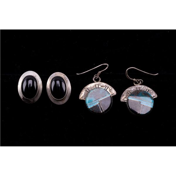 Navajo Silver Black Onyx & Turquoise Earrings
