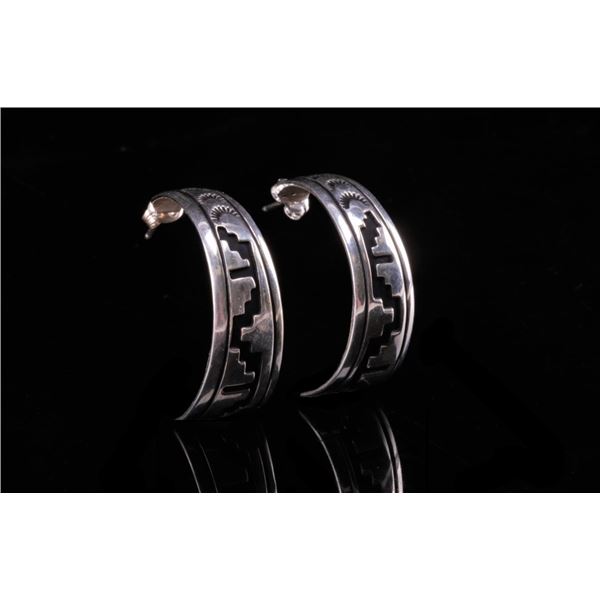 Navajo T&R Singer Hand Stamped Sterling Earrings