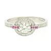 Image 1 : 14k Solid White Gold 0.85 ctw Round Pave Set Diamond & Pink Sapphire Halo Ring