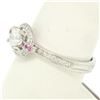Image 3 : 14k Solid White Gold 0.85 ctw Round Pave Set Diamond & Pink Sapphire Halo Ring