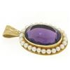 Image 3 : Vintage 14kt Yellow Gold Oval Amethyst and Pearl Halo Pendant