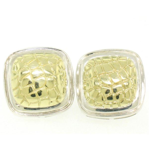 Krypell Sterling Silver & 14k Yellow Gold Square Cushion Python Pattern Earrings