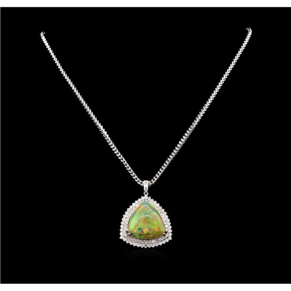 14KT White Gold 25.72 ctw Opal and Diamond Pendant with Chain
