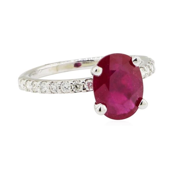 2.38 ctw Glass Filled Natural Ruby and Diamond Ring - 14KT White Gold