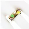 Image 3 : Vintage Martine 14k Gold Multicolored Enamel Mosaic Squared Eternity Band Ring