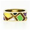 Image 5 : Vintage Martine 14k Gold Multicolored Enamel Mosaic Squared Eternity Band Ring